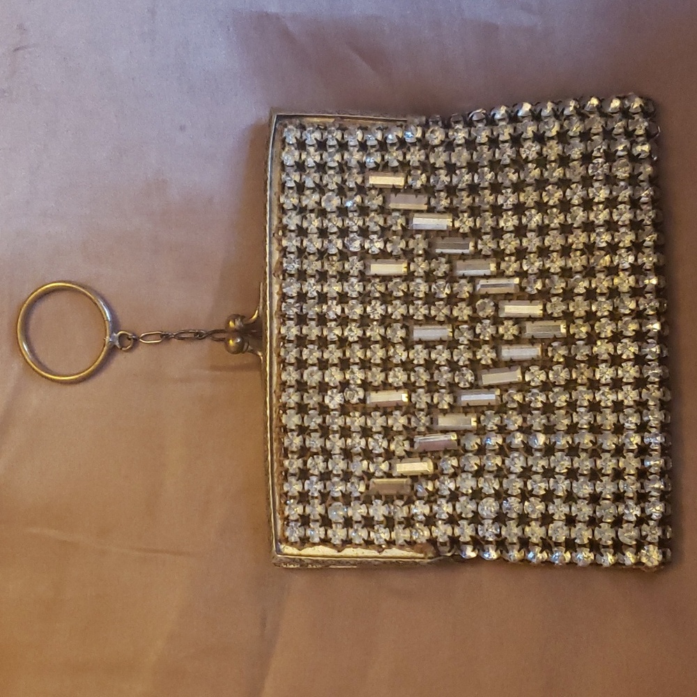 1920s-30s Antique Vintage Rhinestone Finger Handbag